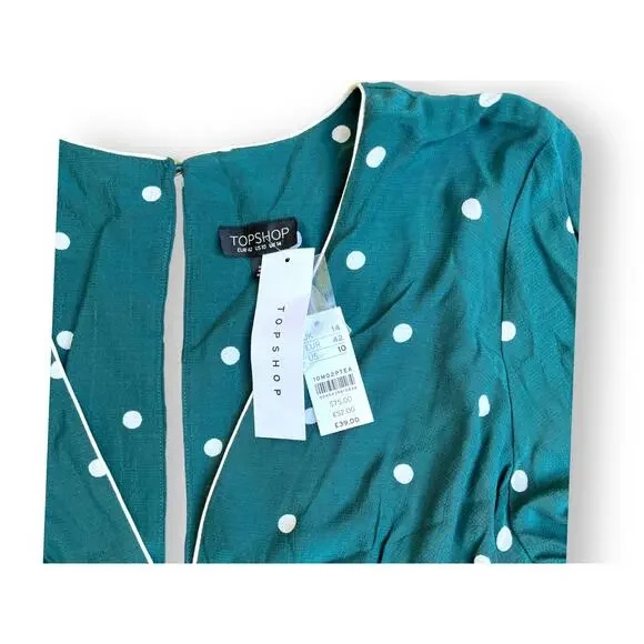 TopShop Polka Dot Rusched Mini Dress | Sz 10, Green & White | NWT $75 - Picture 5 of 12